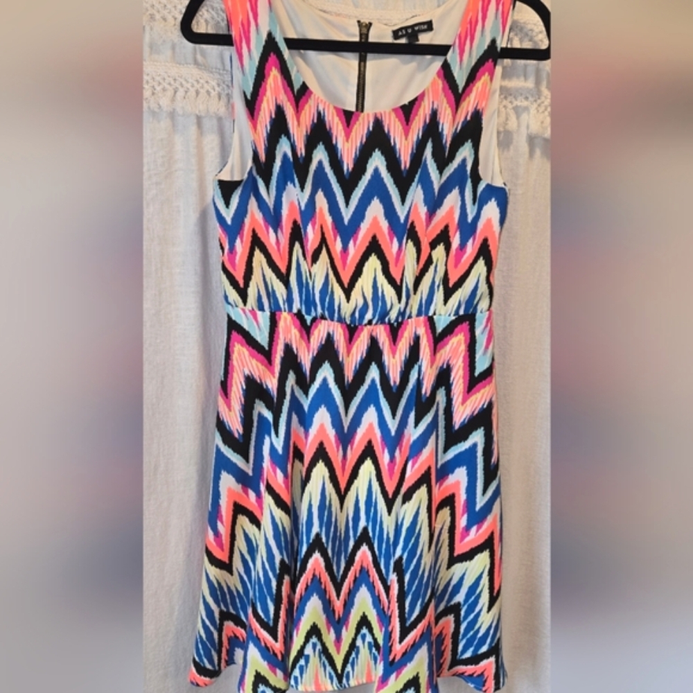 As U Wish Rainbow Chevron Stripe Tank Top Fit And Flare Mini Dress Open Back